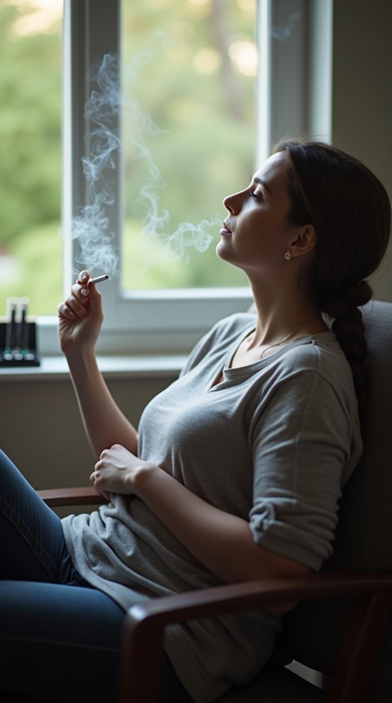 A quiet office scene showing nicotine habit triggers being discussed with a supportive hypnotherapy professional. Created for Everleigh Hypnosis readers in Dayton, OH.